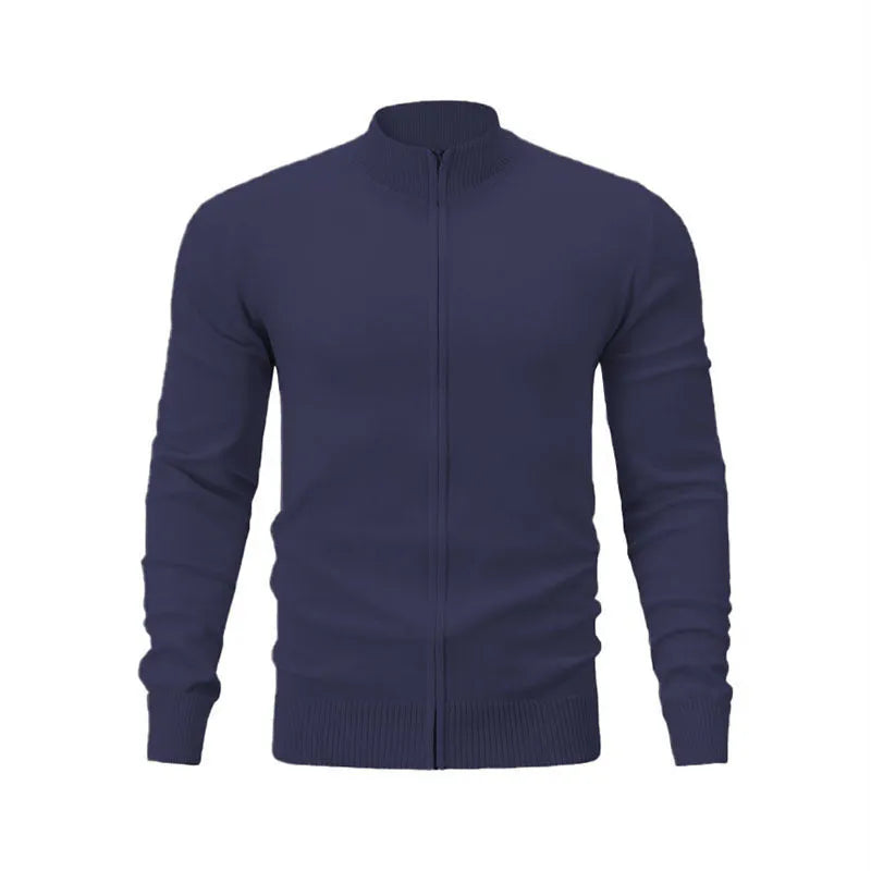 Men's casual stand collar cotton zipper sweater in a loose cardigan fit