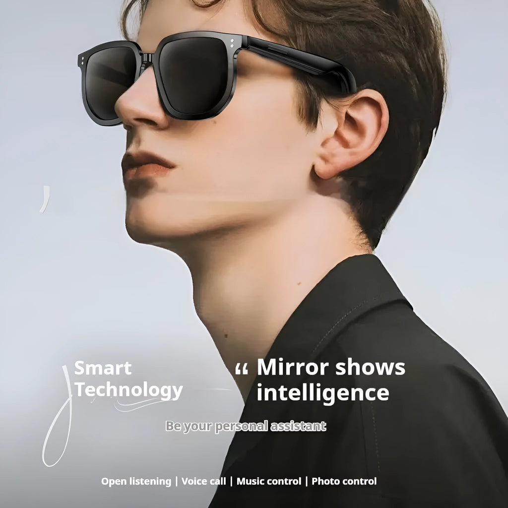 Black smart glasses with Bluetooth audio and UV protection lenses