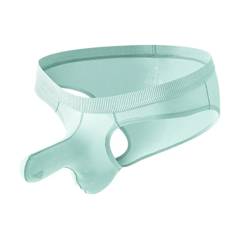 Men's low waist ice silk briefs in black, gray, purplish blue, light green, and pink colours