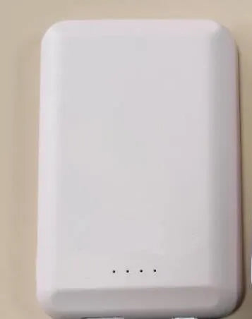 Magnetic wireless power bank in five colour options showing front and magnetic charging side