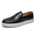 Plus size men's business casual board shoes in brown with flat heel, round toe, and rubber sole