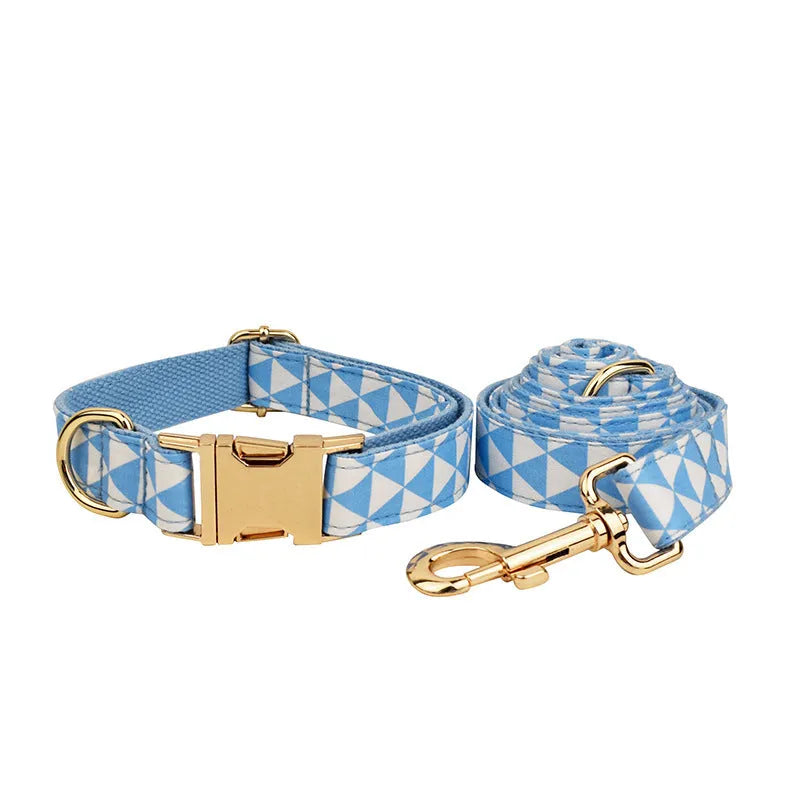 Blue cloth dog bow tie vest outfit set with collar, leash, bow and vest for small dogs