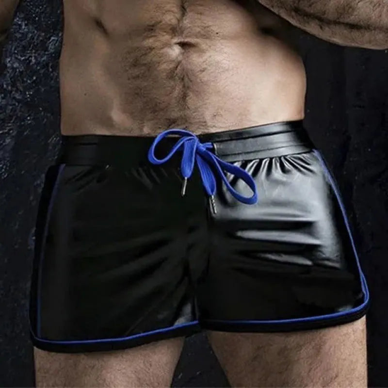 Breathable sports casual biker leather shorts for teenagers, mid waist, cropped, PU with rabbit fur lining, black