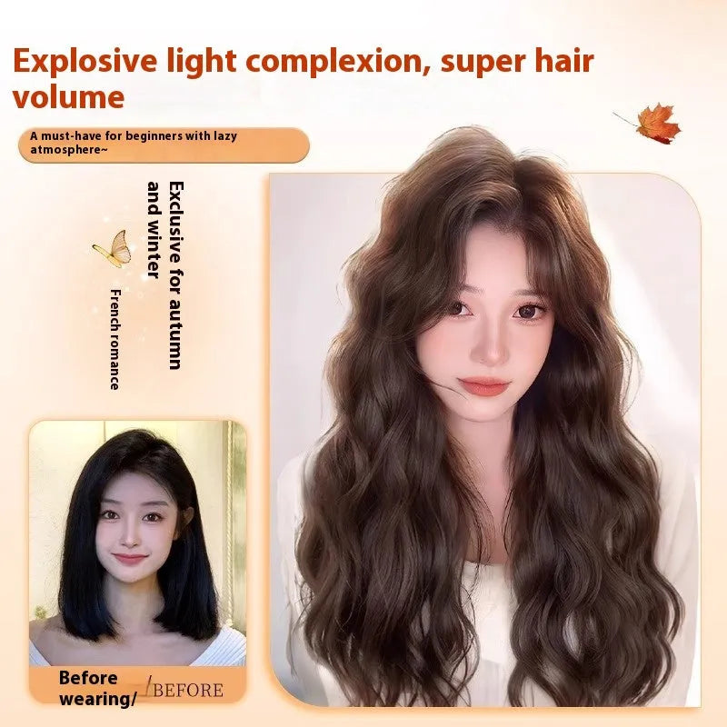 Women's long curly synthetic wig with side bangs in brown colour options