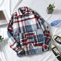 Men's autumn brushed plaid shirt in loose fit cardigan style, available in red colour