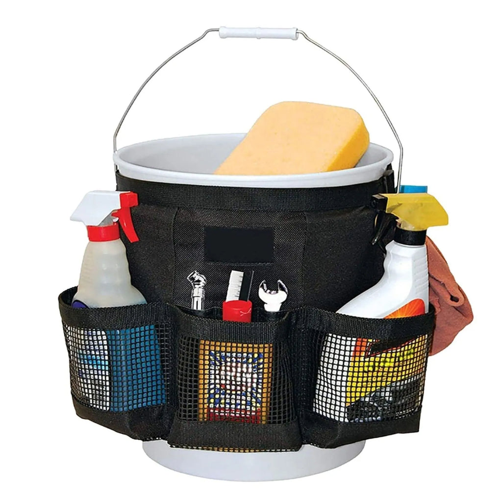 Black cylindrical polyester storage bag for 5-gallon barrels with carrying handles