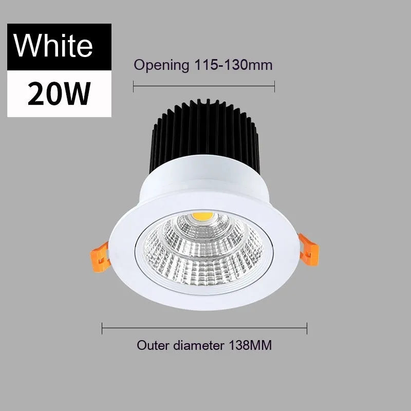 Black aluminium embedded LED ceiling spotlight with anti-glare design showing three colour temperature options