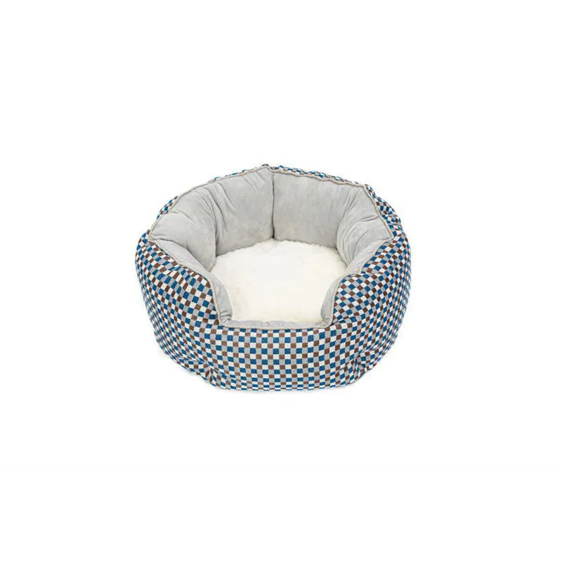 Blue octagonal pet bed with removable mats for small dogs and cats