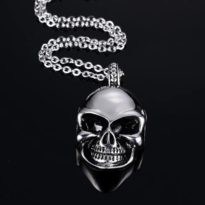 Unisex electroplated alloy skull pendant necklace with chain and leather rope options