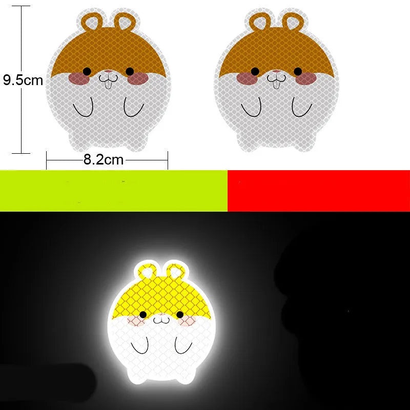Pair of reflective warning stickers with diamond film for vehicles, approximately 9 by 5 cm