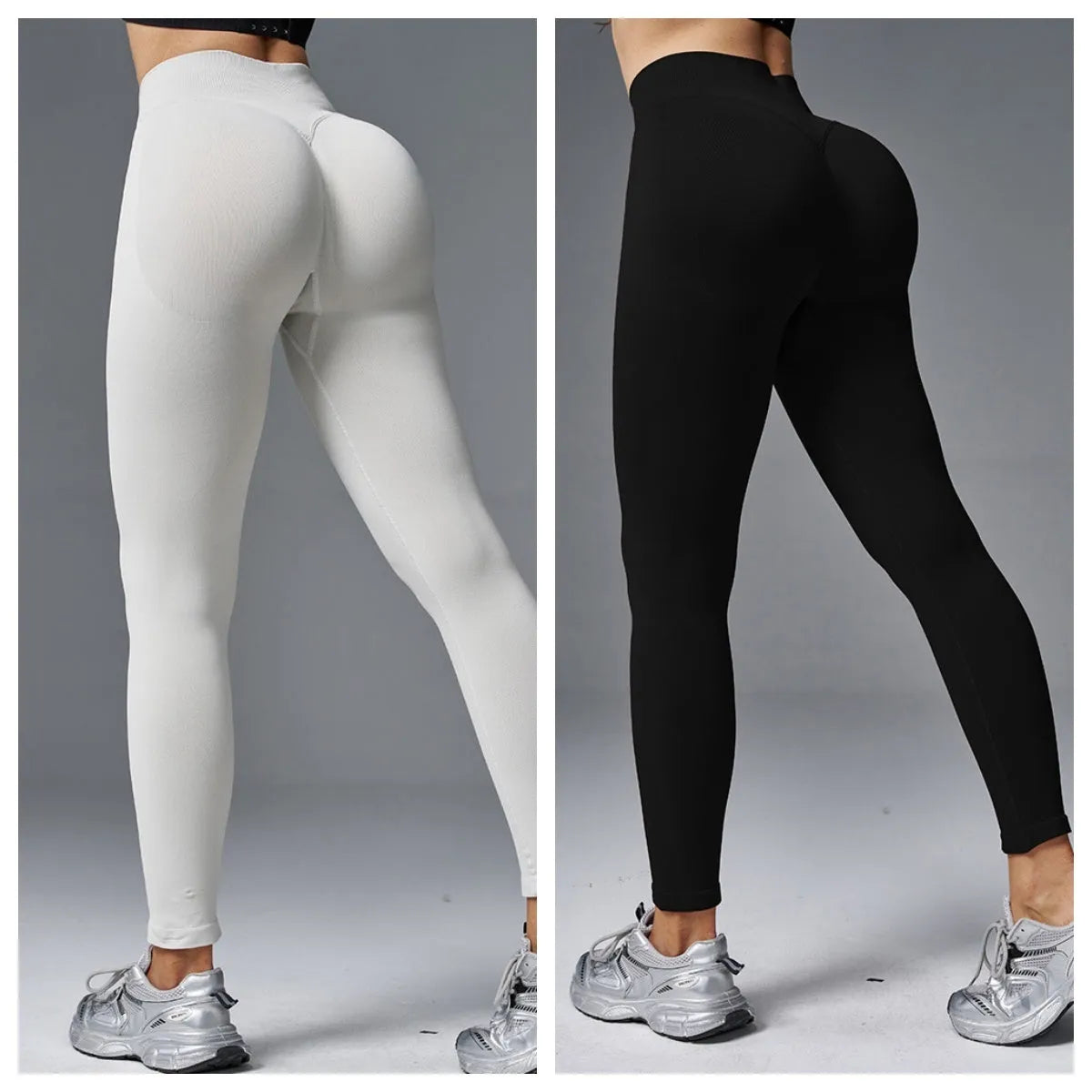 Women's solid colour cotton blend yoga pants with a hip-lifting design.