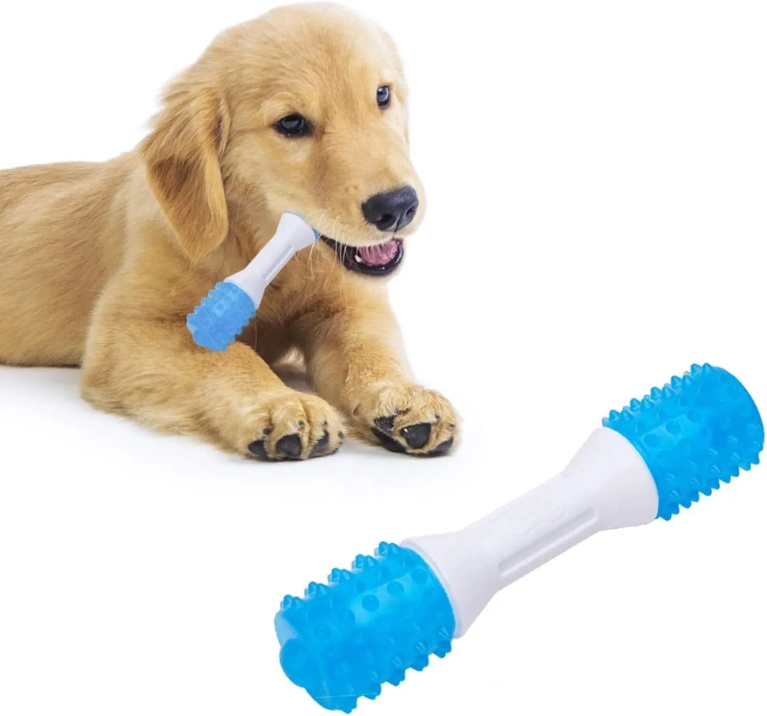 Dual-colour puppy teething chew toy made of safe TPR and PU rubber for dental health