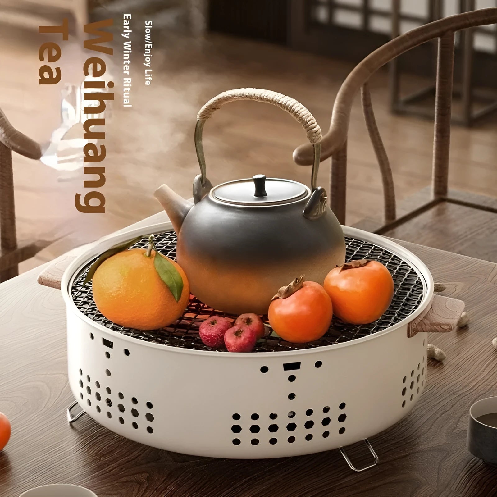 Indoor portable charcoal stove with grill rack disk for 3-5 people tea making