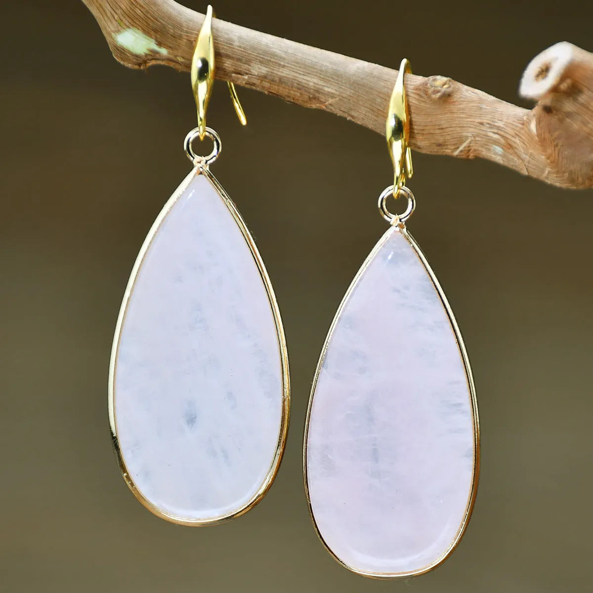Handcrafted vintage stone water droplet earrings in tigereye, amethyst, pink crystal, redstone and turquoise colours