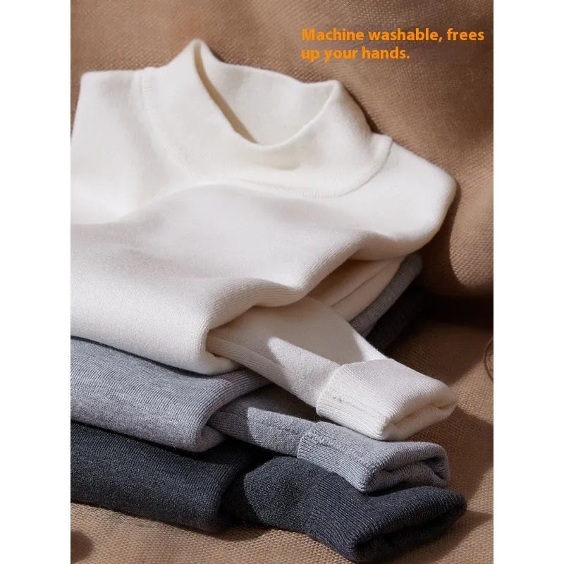 Men's mock neck sweater in vinylon fabric, loose fit, long sleeves, autumn winter basic style in camel colour