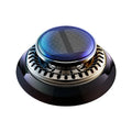 Black solar-powered kinetic double ring car air freshener diffuser on a car dashboard.