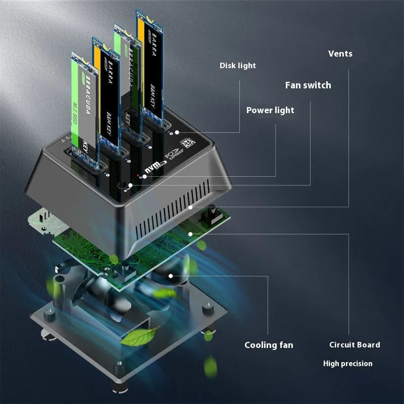 Aluminium M.2 Dual Protocol Solid State Drive Base with dimensions 90mm by 78mm.