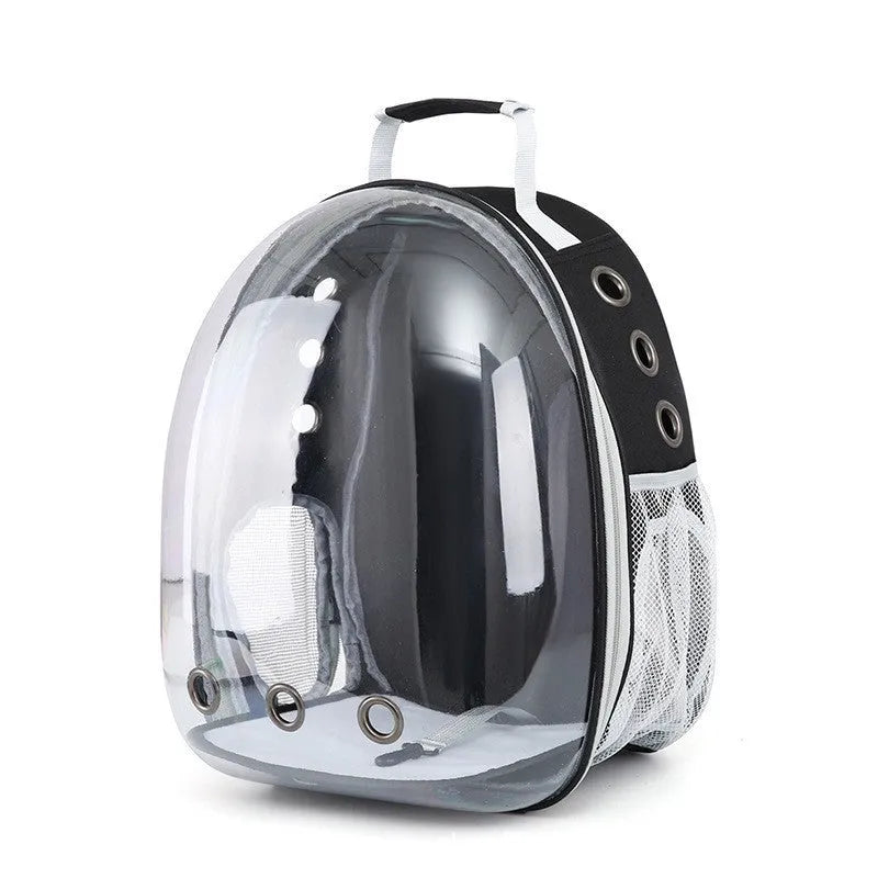 Grey PC hard-shell astronaut-style cat diaper bag with side opening
