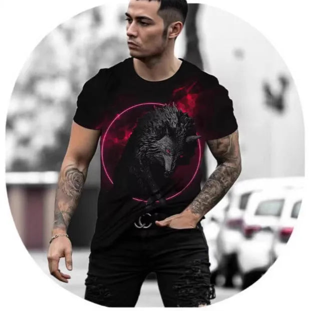 Retro 3D animal print men's short-sleeved t-shirt in bird eye cloth polyester fabric