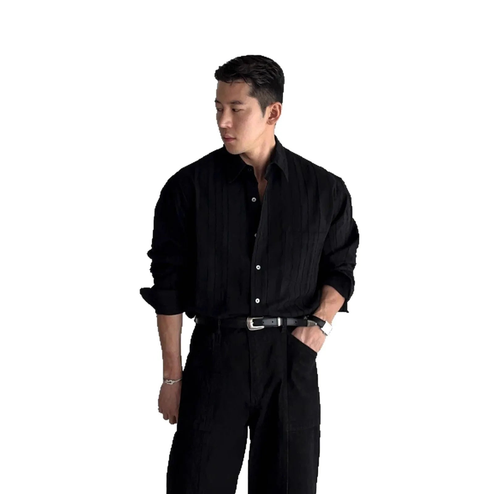 Casual long sleeve polyester shirt for teenagers in solid colour with wide textured finish and front pocket