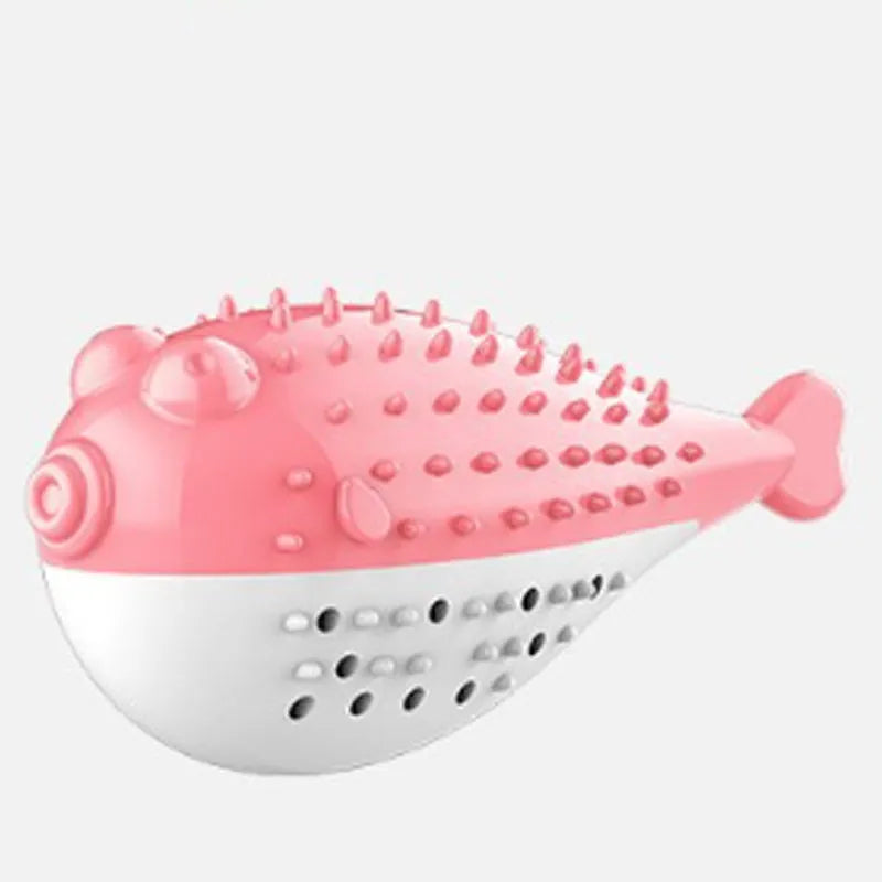 Silicone fish-shaped cat chew toy in blue, green, pink, or yellow colours for reducing destructive chewing