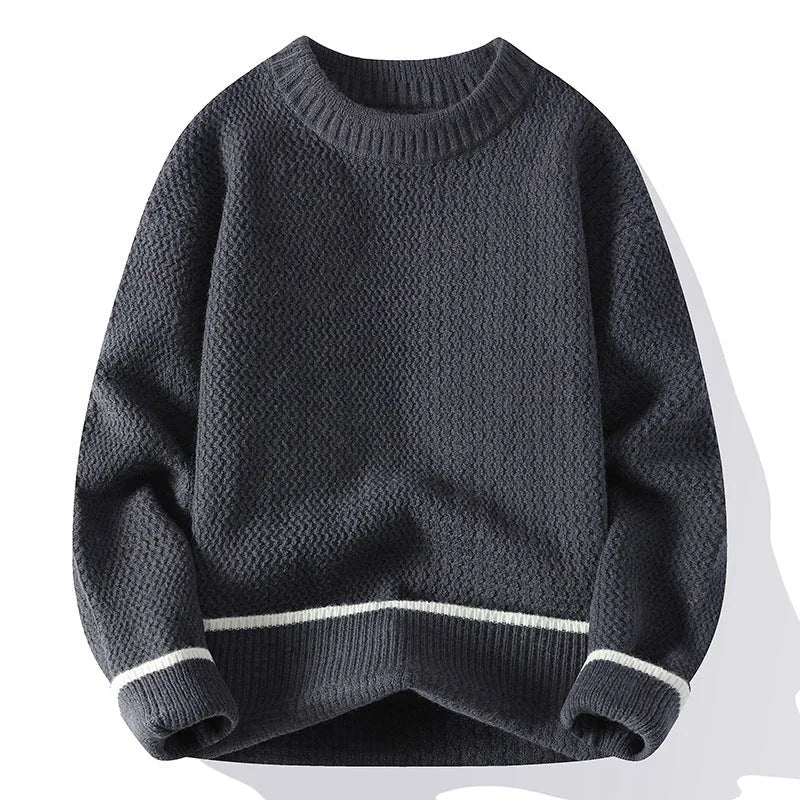 Men's grey loose fit round neck sweater with chemical fibre blending fabric for autumn wear