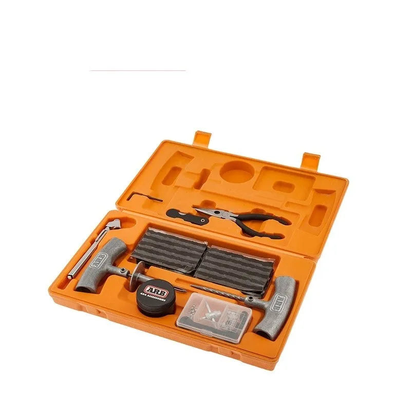 Speedy Seal emergency tyre repair tool set with pressure gauge in compact suitcase