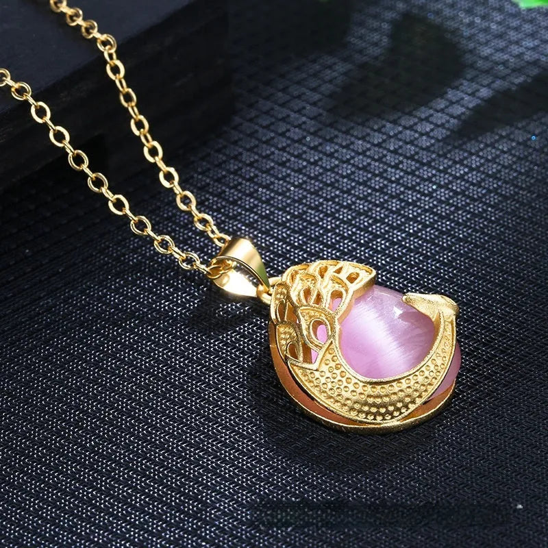 Green chalcedony imitation crystal peacock pendant on copper electroplated base with fu character element