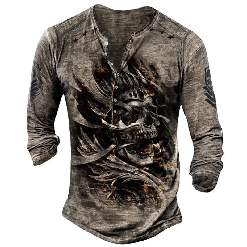 Printed men's long-sleeved sports t-shirt in imitation cotton fabric with round neck and street-style graphics