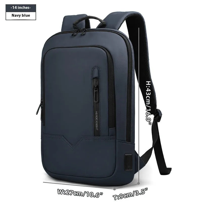 Solid colour polyester laptop backpack with USB charging port shown in olive green.