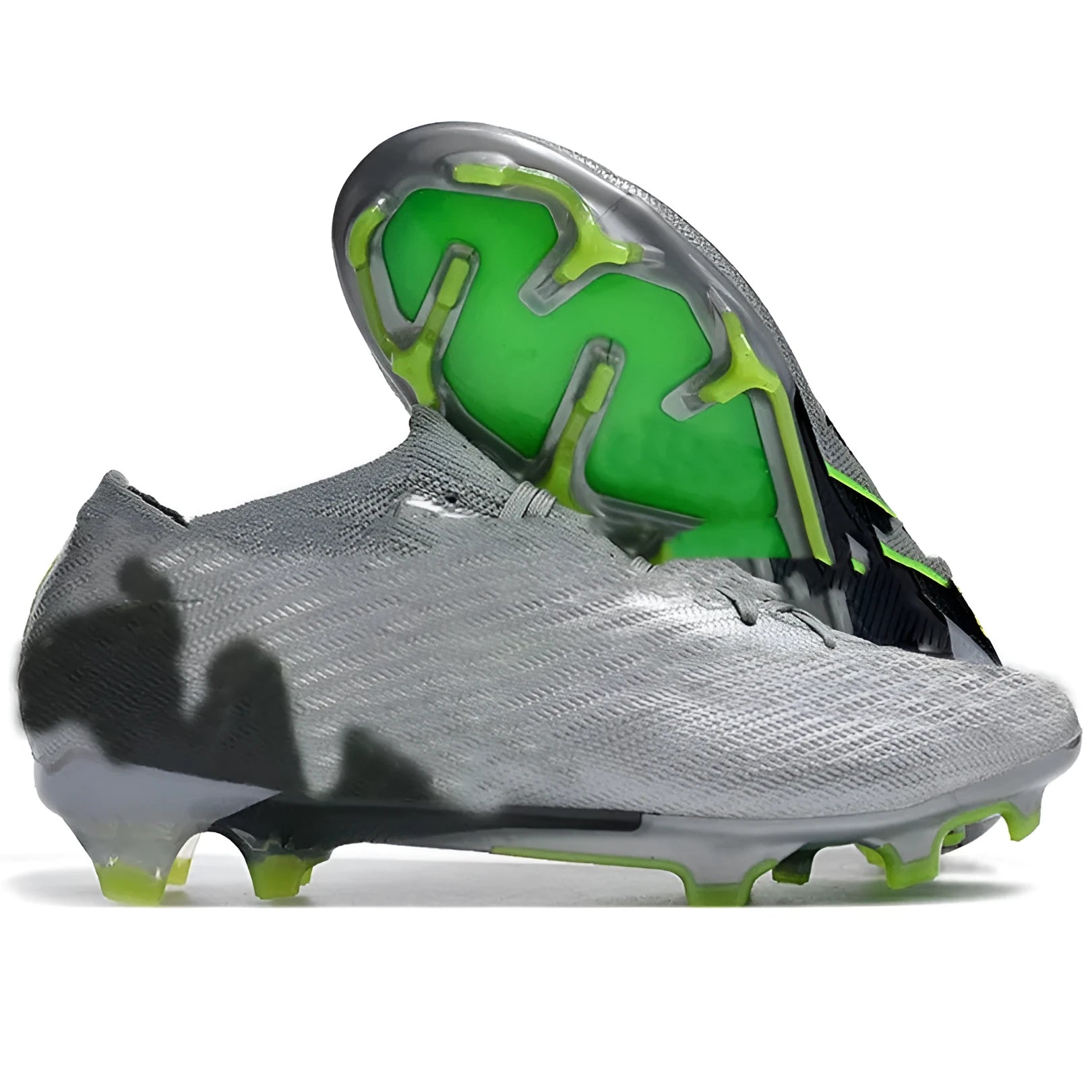 Men's knitted blue and white football shoes with FG studs and a lace-up front.