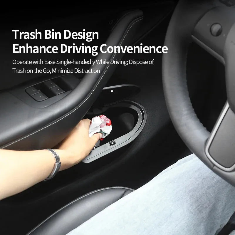 Black ABS plastic car door storage containers for Tesla Model Y front door pockets
