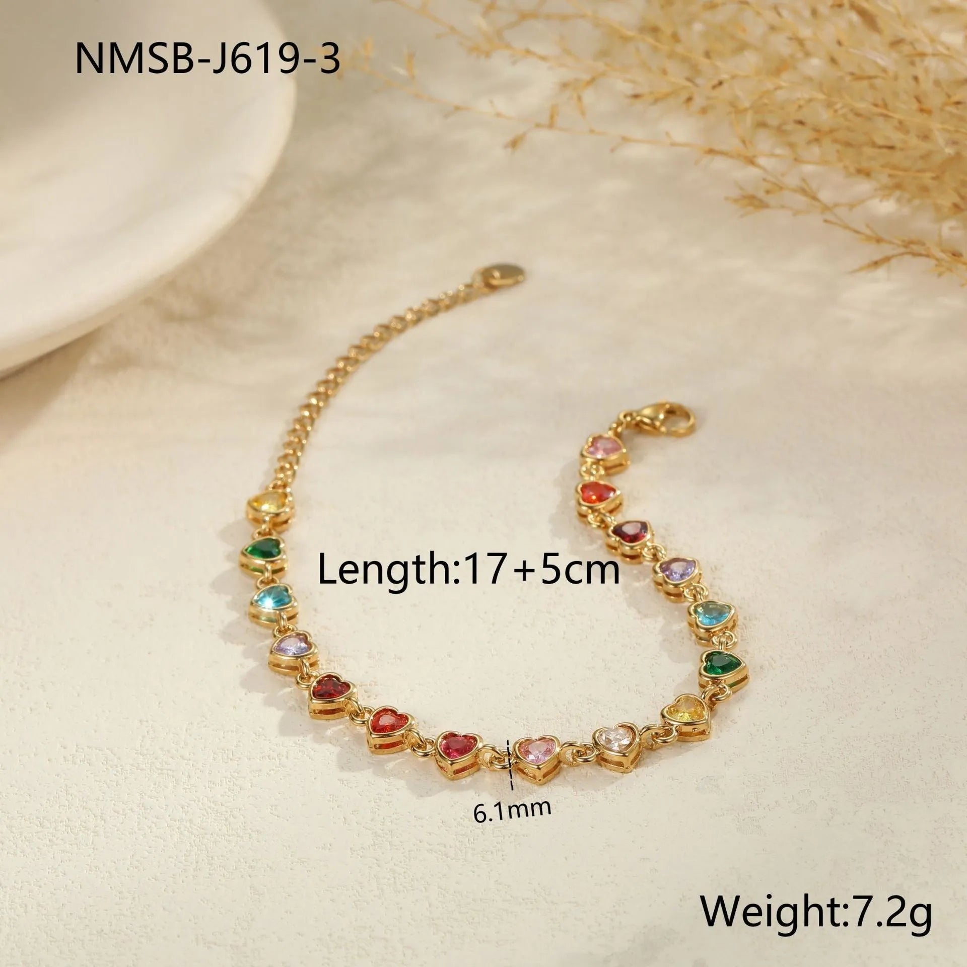 Women's stainless steel bracelet with electroplated finish in geometric square, heart, round shapes