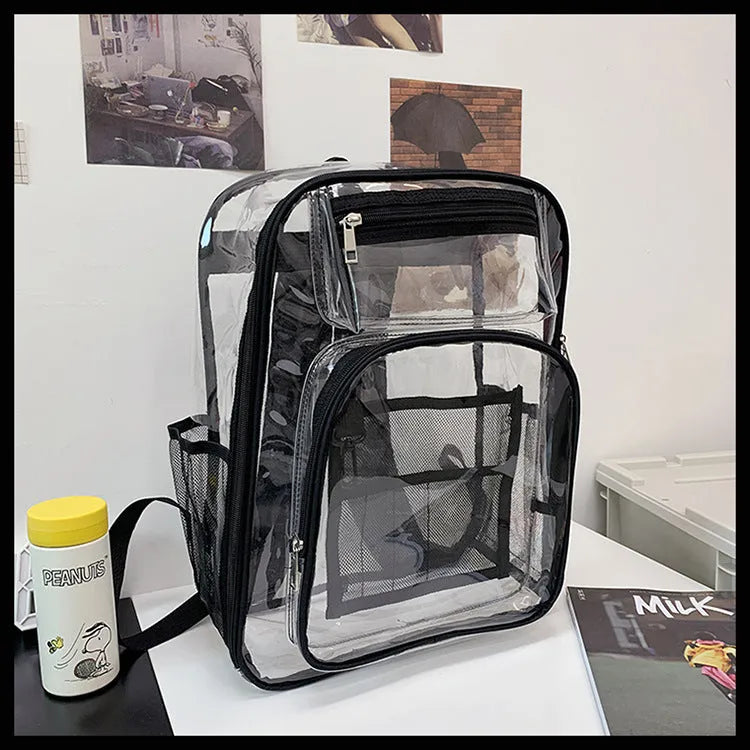 Transparent PVC waterproof backpack with voile inner bag in colour options