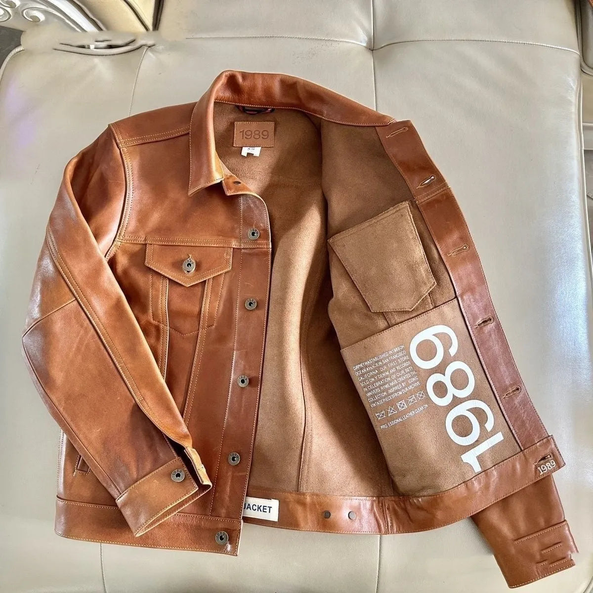 Men's cowhide leather jacket western cowboy retro workwear no lining short length black coffee