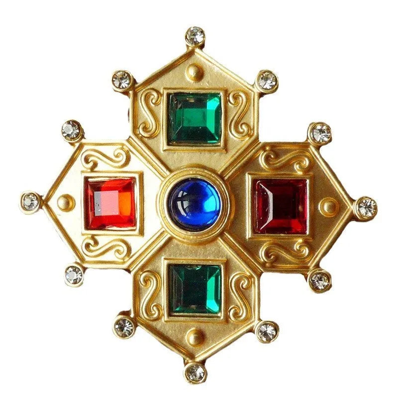 Vintage zinc alloy baroque brooch with diamond shape and antique metal finish