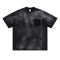 Black men's cotton t-shirt with drop-shoulder sleeves and printed letter pattern