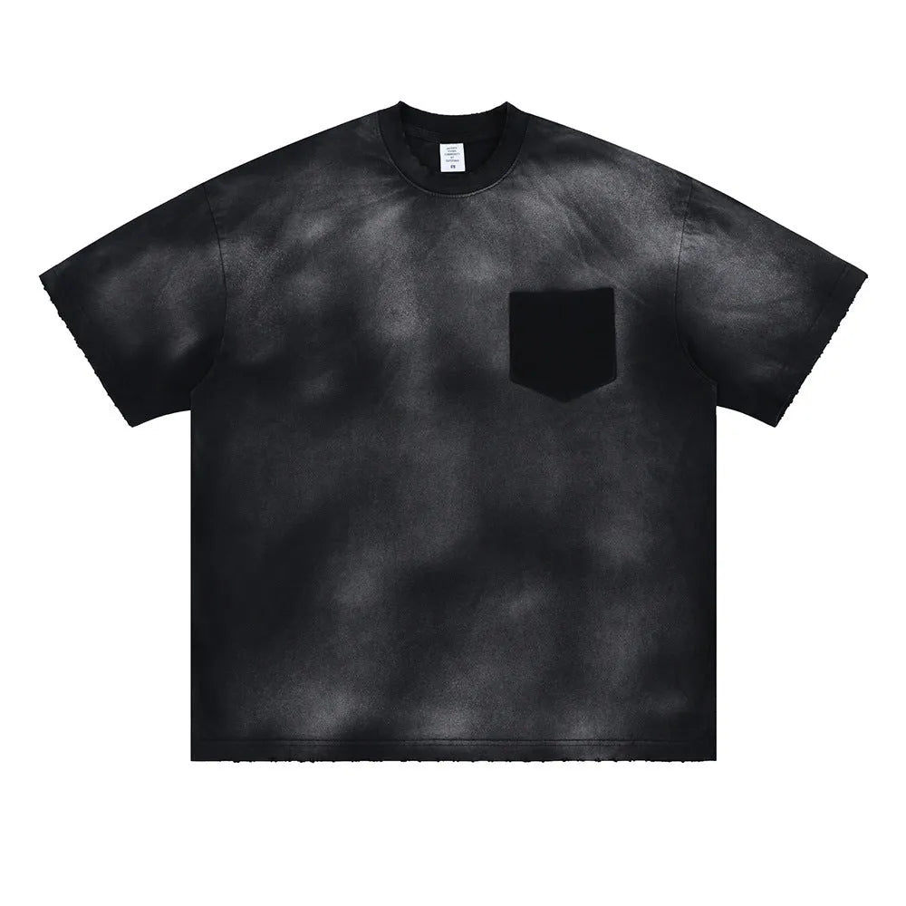 Black men's cotton t-shirt with drop-shoulder sleeves and printed letter pattern