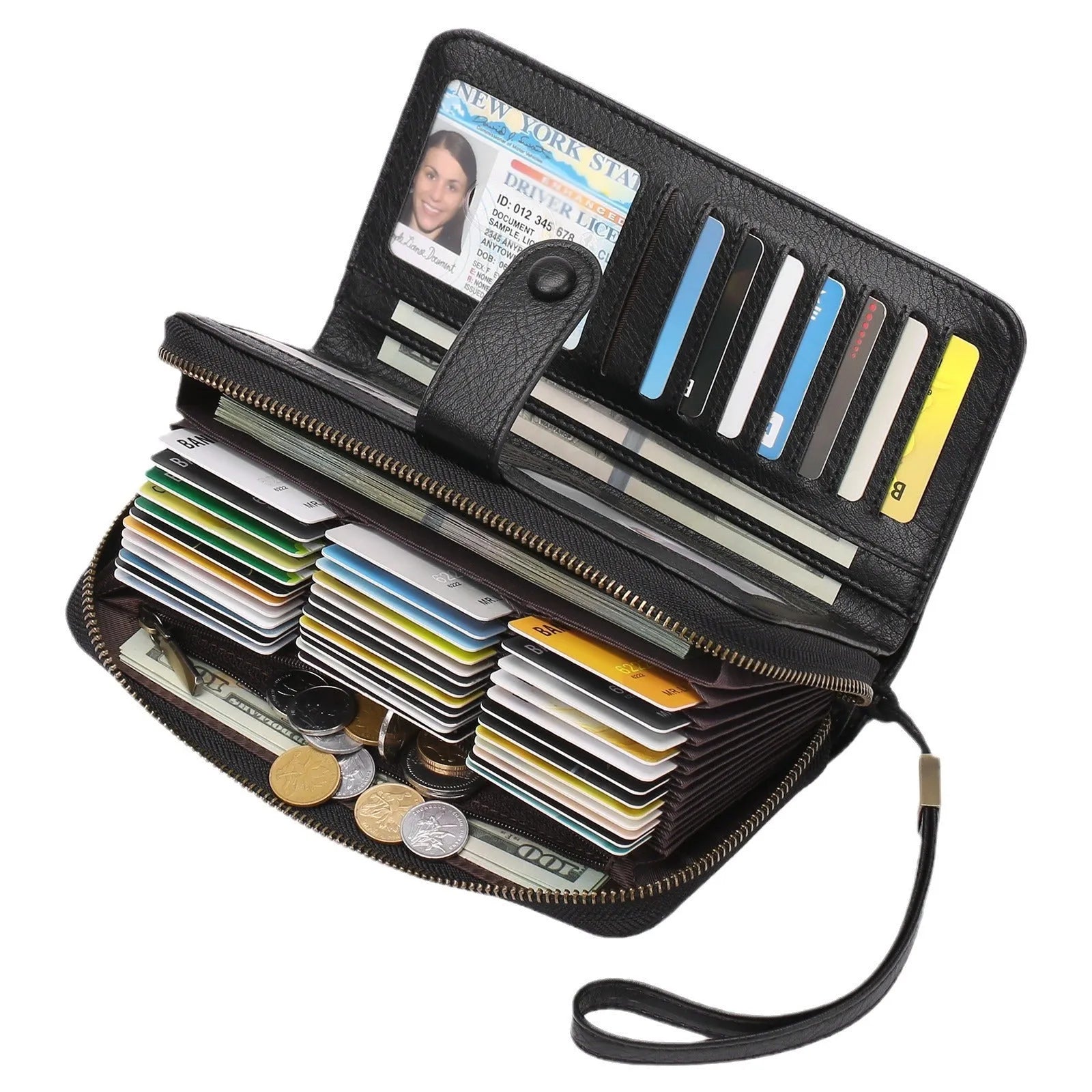 Expanding card holder women's long wallet passport bag in PU synthetic leather with anti-theft swiping