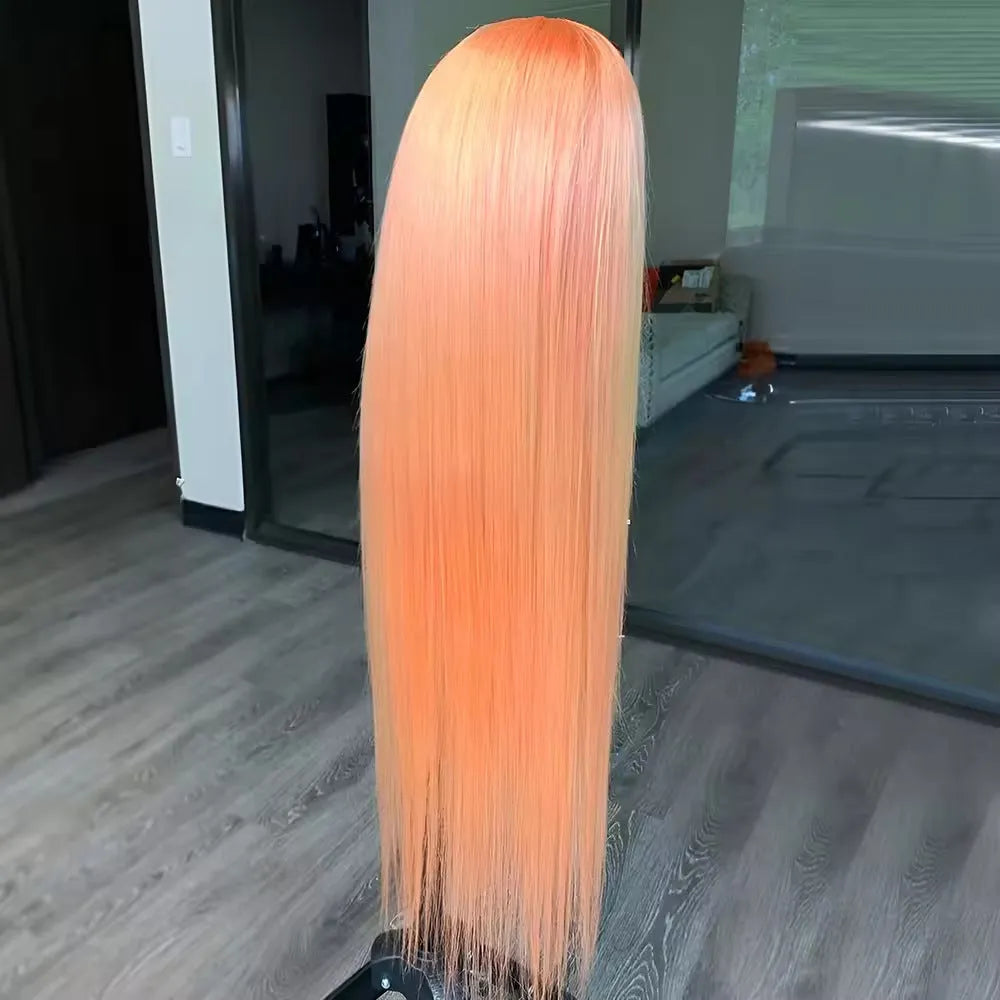 Light orange front lace wig in long straight style with side bangs