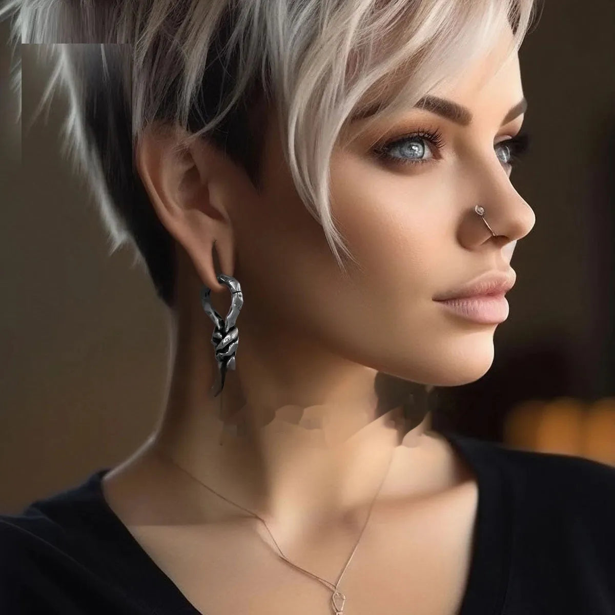 Close-up of a copper bending and connecting earring for cartilage piercing, 4mm in size.