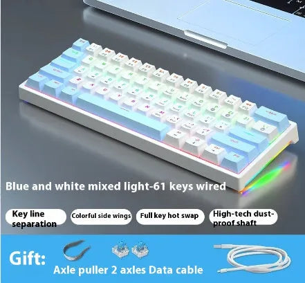 61-key mechanical keyboard with blue and white colour scheme and compact design