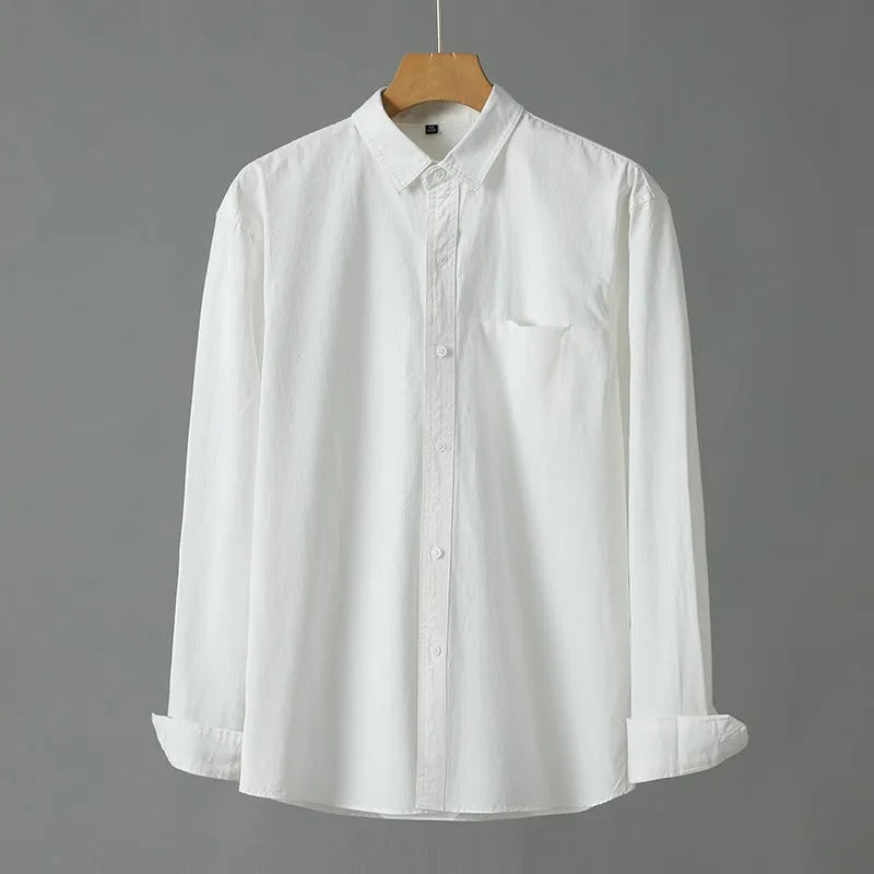 Men's purified cotton long sleeve cardigan shirt in solid colour, Asian sizes M to 4XL, five colour options available