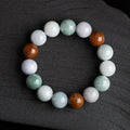 Women's jade bracelet with three colours, 13mm round beads, certificate included