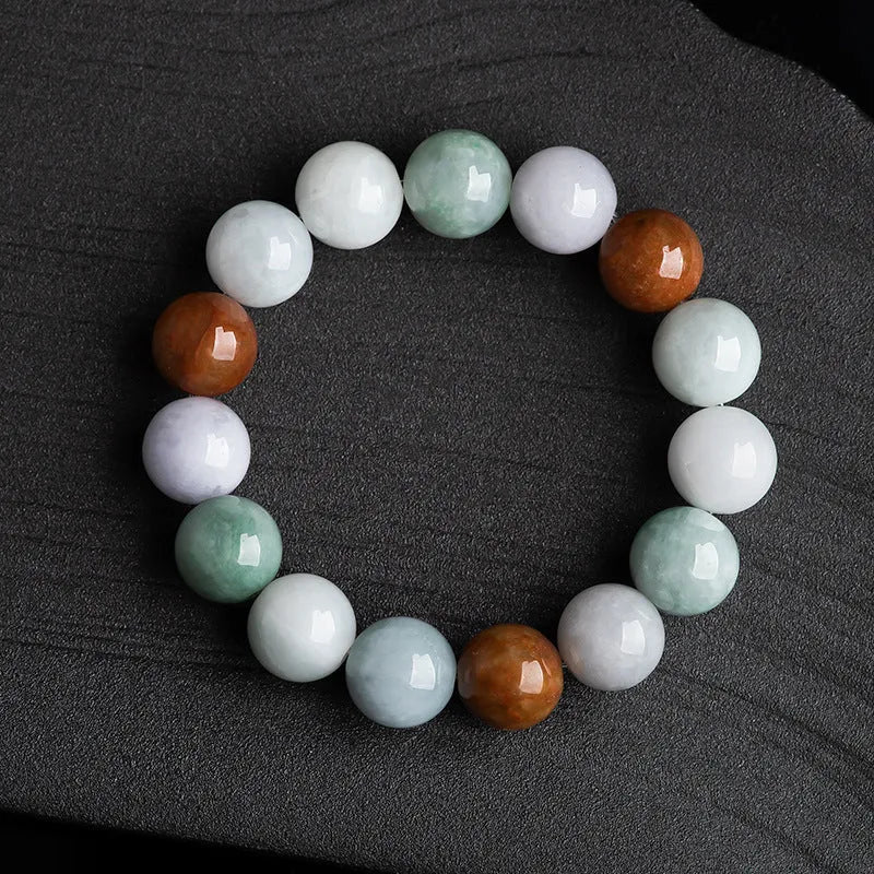 Women's jade bracelet with three colours, 13mm round beads, certificate included
