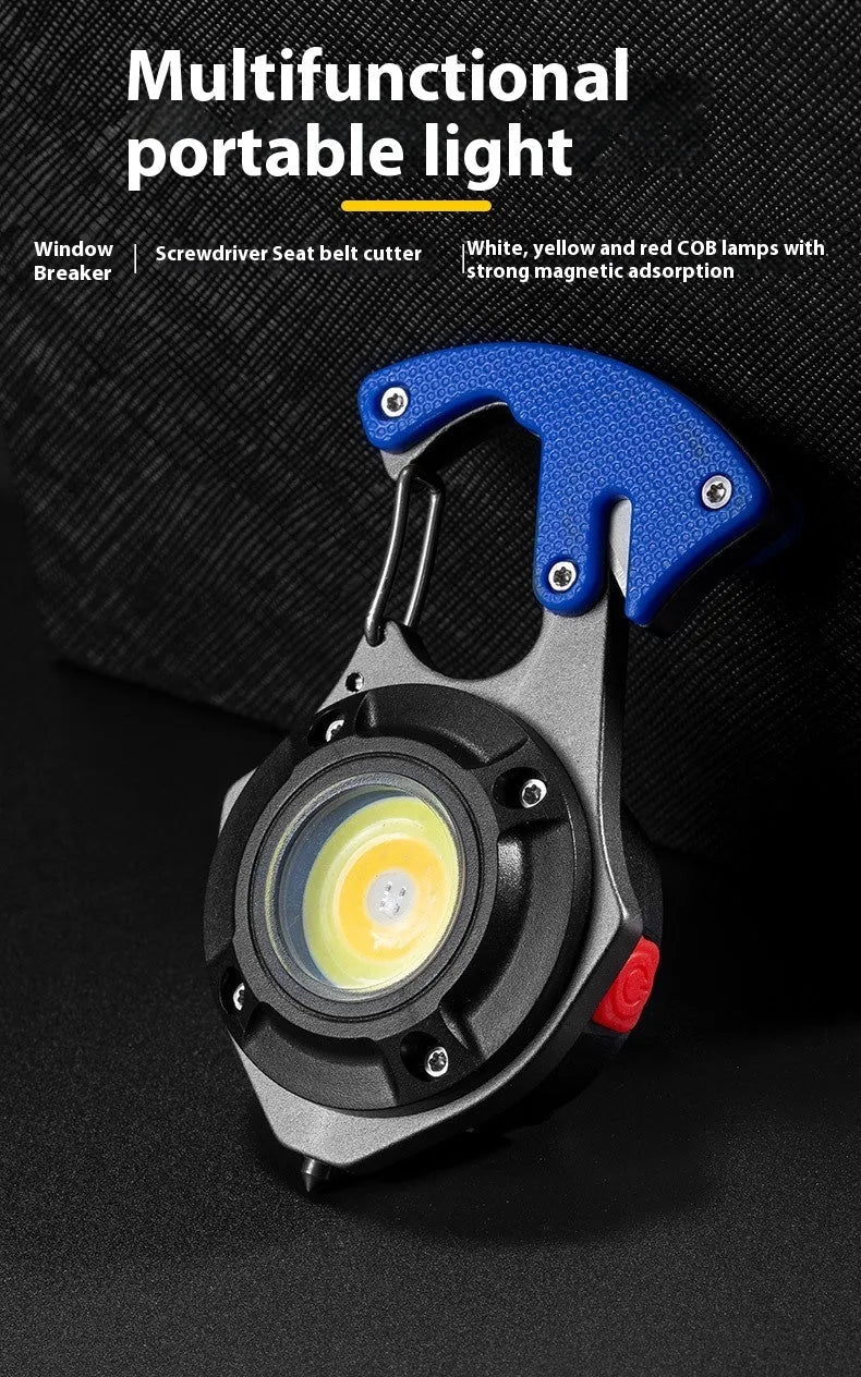 Multifunctional keychain flashlight with emergency tools including window breaker and screwdriver
