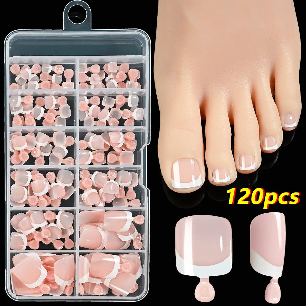 120 French white edge full square toe nail pieces in nude colours for short nail application