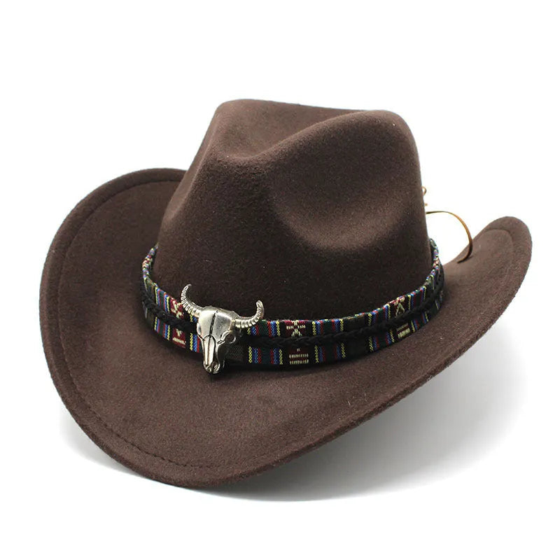 Western cowboy hat with bell crown in polyester fabric, shown in multiple colour options
