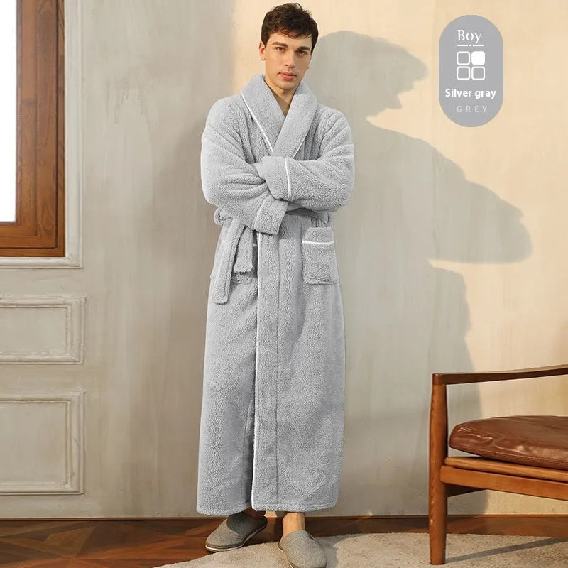 Thickened winter flannel bathrobe in Angola red available in plus sizes M, XL, XXXL