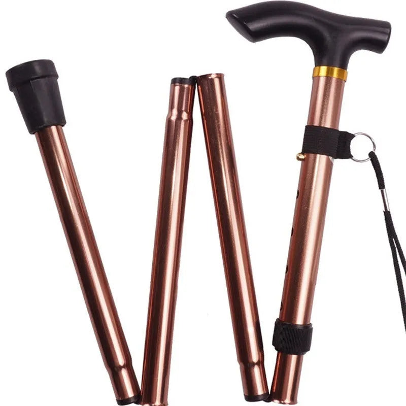 Aluminum alloy folding walking stick with adjustable height and non-slip rubber tip